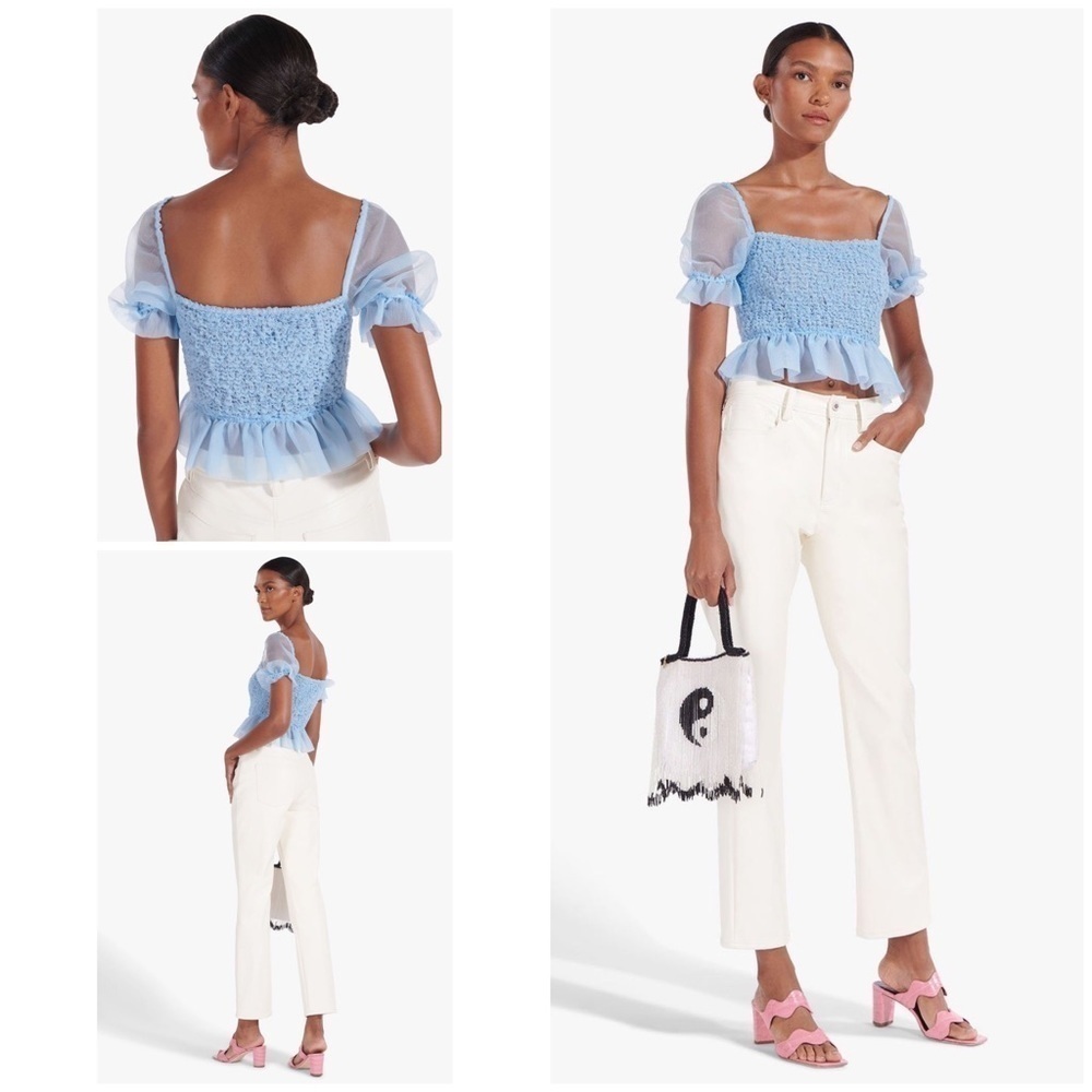 NWT STAUD Cannon French Blue Chiffon Sleeves Boho Cottagecore Organza Blouse L‍‍